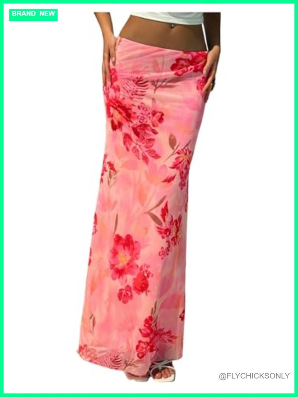 Floral Mesh Low Waist Bodycon Maxi Skirt with Fishtail Hem